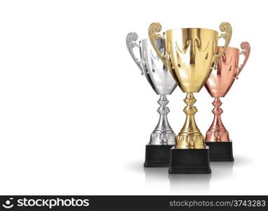 three different kind of trophies isolated on white background