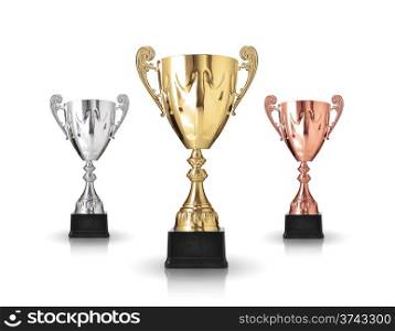 three different kind of trophies isolated on white background