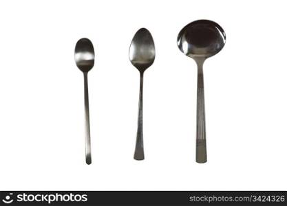 Three different types of spoons on white background