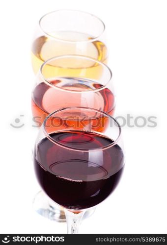 Three different wine glasses isolated on white