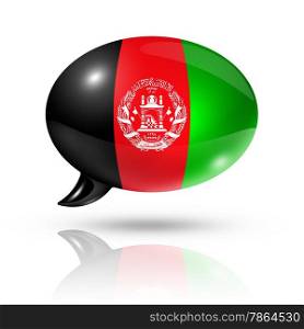 three dimensional Afghanistan flag in a speech bubble isolated on white with clipping path. Afghan flag speech bubble