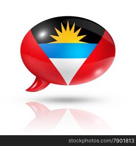 three dimensional Antigua and Barbuda flag in a speech bubble isolated on white with clipping path. Antigua and Barbuda flag speech bubble
