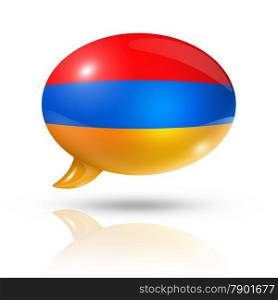 three dimensional Armenia flag in a speech bubble isolated on white with clipping path. Armenian flag speech bubble