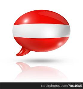 three dimensional Austria flag in a speech bubble isolated on white with clipping path. Austrian flag speech bubble