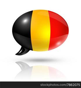 three dimensional Belgium flag in a speech bubble isolated on white with clipping path. Belgian flag speech bubble