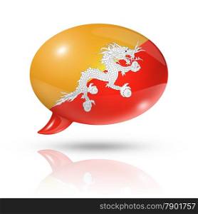 three dimensional Bhutan flag in a speech bubble isolated on white with clipping path. Bhutan flag speech bubble