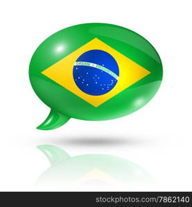 three dimensional Brazil flag in a speech bubble isolated on white with clipping path. Brazilian flag speech bubble