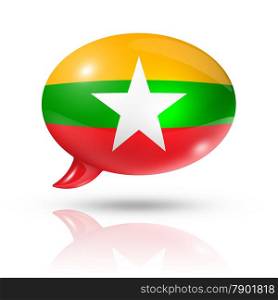 three dimensional Burma Myanmar flag in a speech bubble isolated on white with clipping path. Burma Myanmar flag speech bubble