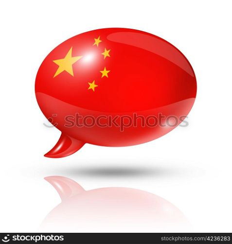 three dimensional China flag in a speech bubble isolated on white with clipping path. Chinese flag speech bubble