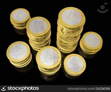 three dimensional euro coins. One euro coins