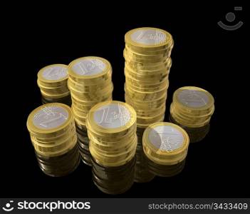 three dimensional euro coins. One euro coins