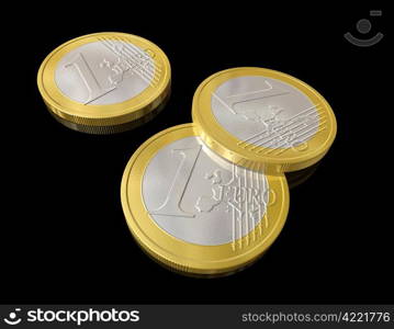 three dimensional euro coins. One euro coins