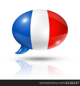 three dimensional France flag in a speech bubble isolated on white with clipping path. French flag speech bubble