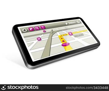 three dimensional GPS navigator with 2 clipping path : one for the phone and one for screen.. GPS navigator isolated on white