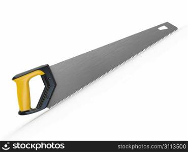 Three-dimensional handsaw on white isolated background. 3d