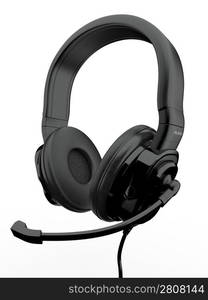 Three-dimensional headphones on white isolated background. 3d