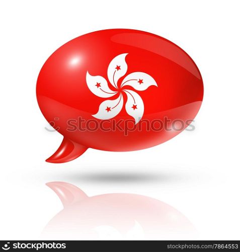 three dimensional Hong Kong flag in a speech bubble isolated on white with clipping path. Hong Kong flag speech bubble