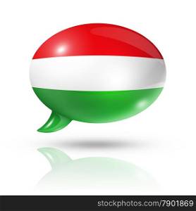 three dimensional Hungary flag in a speech bubble isolated on white with clipping path. Hungarian flag speech bubble