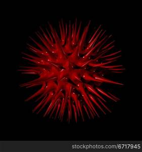 three dimensional illustration of a red virus isolated on black background. 3D red Virus
