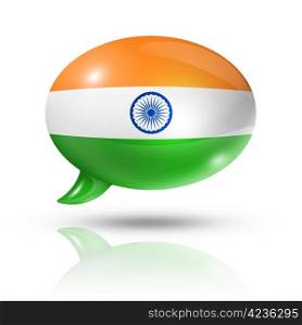 three dimensional India flag in a speech bubble isolated on white with clipping path. Indian flag speech bubble