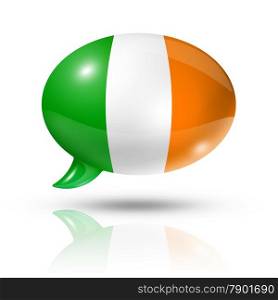 three dimensional Ireland flag in a speech bubble isolated on white with clipping path. Irish flag speech bubble
