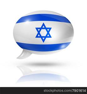 three dimensional Israel flag in a speech bubble isolated on white with clipping path. Israeli flag speech bubble