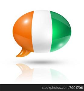 three dimensional Ivory Coast flag in a speech bubble isolated on white with clipping path. Ivorian flag speech bubble