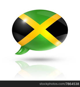 three dimensional Jamaica flag in a speech bubble isolated on white with clipping path. Jamaican flag speech bubble