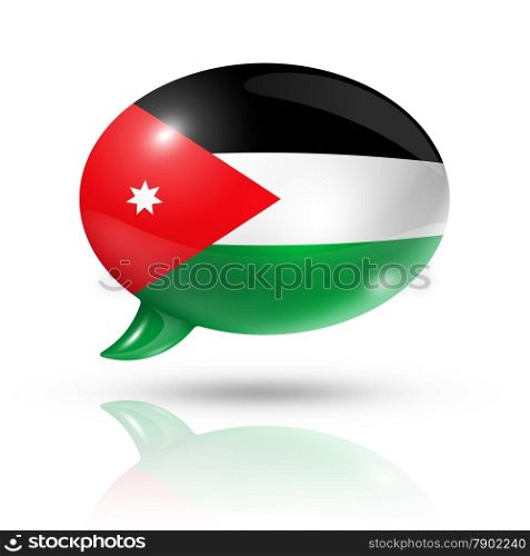 three dimensional Jordan flag in a speech bubble isolated on white with clipping path. Jordanian flag speech bubble