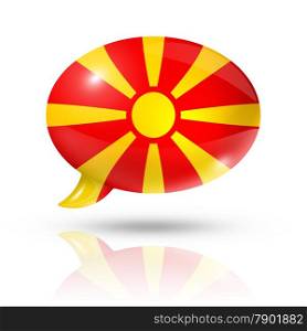 three dimensional Macedonia flag in a speech bubble isolated on white with clipping path. Macedonian flag speech bubble