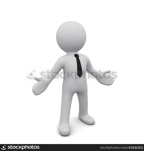 "Three-dimensional man in a black tie isolated on a white background. Gesture of surprise.Series "3D Man""
