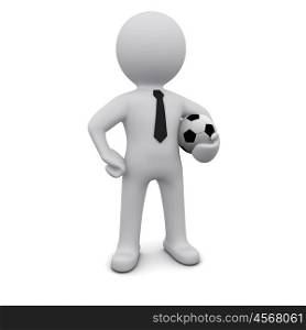 Three-dimensional man in a tie with a soccer ball in his hand