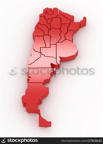 Three-dimensional map of Argentina on white isolated background. 3d