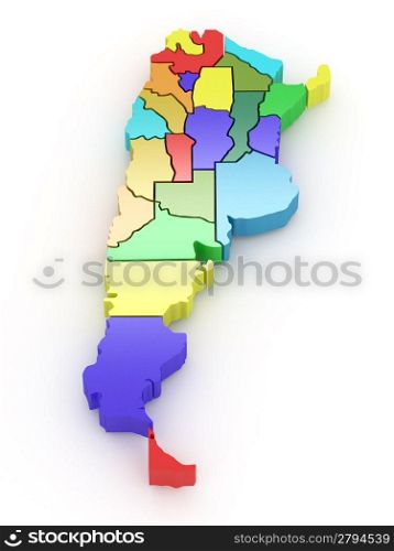 Three-dimensional map of Argentina on white isolated background. 3d