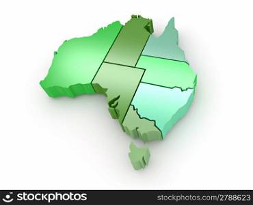 Three-dimensional map of Australia on white isolated background. 3d