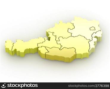 Three-dimensional map of Austria on white isolated background. 3d