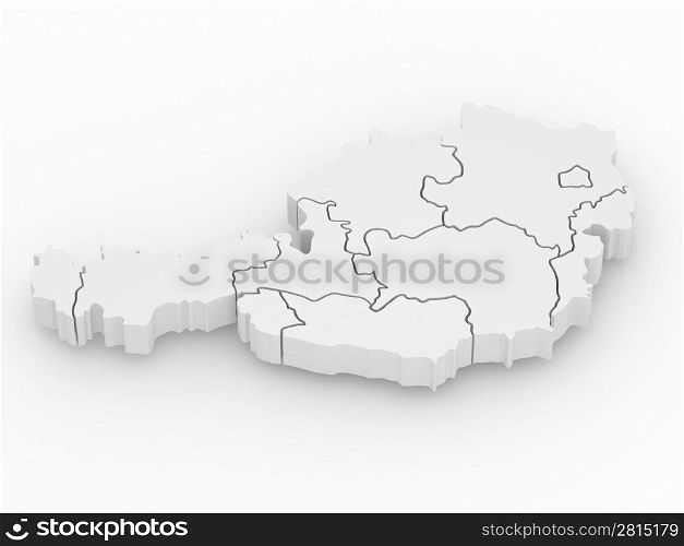 Three-dimensional map of Austria on white isolated background. 3d