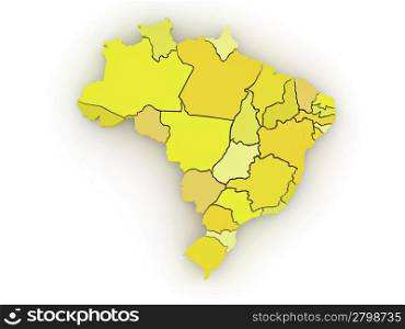 Three-dimensional map of Brazil on white isolated background. 3d
