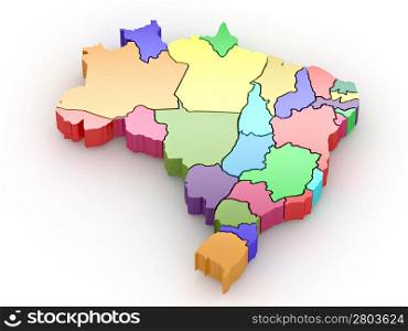 Three-dimensional map of Brazil on white isolated background. 3d