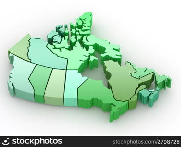 Three-dimensional map of Canada on white isolated background. 3d