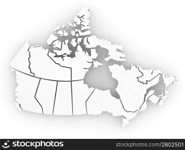 Three-dimensional map of Canada on white isolated background. 3d