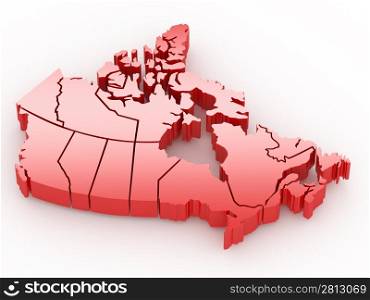 Three-dimensional map of Canada on white isolated background. 3d