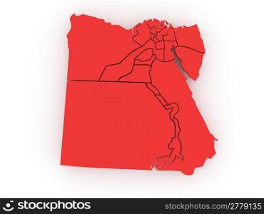 Three-dimensional map of Egypt on white isolated background. 3d