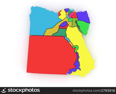 Three-dimensional map of Egypt on white isolated background. 3d