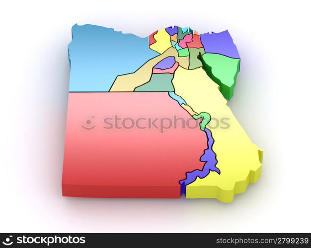 Three-dimensional map of Egypt on white isolated background. 3d