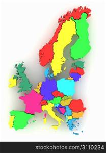 Three-dimensional map of Europe on white isolated background. 3d