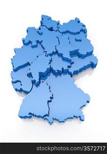 Three-dimensional map of Germany on white background. 3d