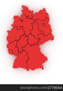 Three-dimensional map of Germany on white isolated background. 3d
