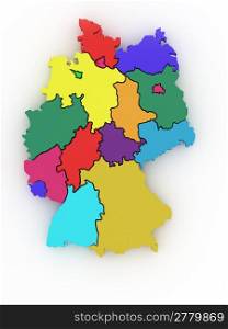 Three-dimensional map of Germany on white isolated background. 3d