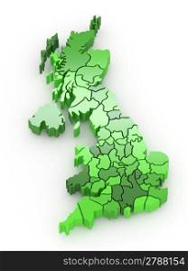 Three-dimensional map of Great Britain on white isolated background. 3d